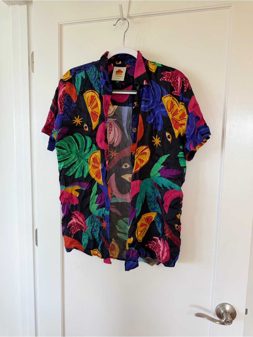 FARM Rio Black Jacket with Bright Pink, Blue, Green & Orange Tropical Print
